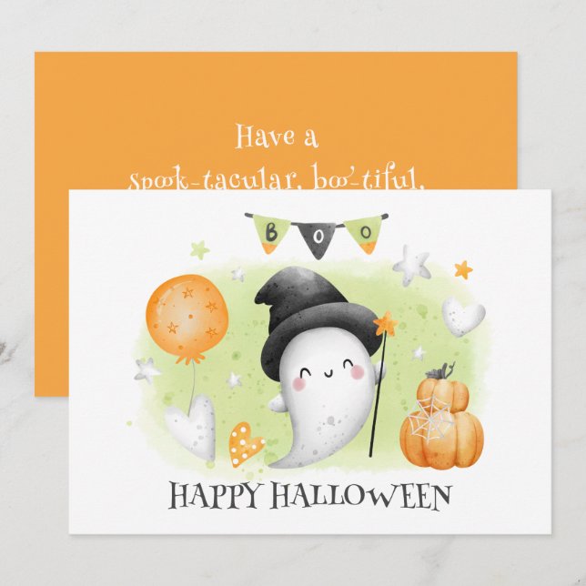 Cute Little Boo Baby Ghost Halloween Card (Front/Back)