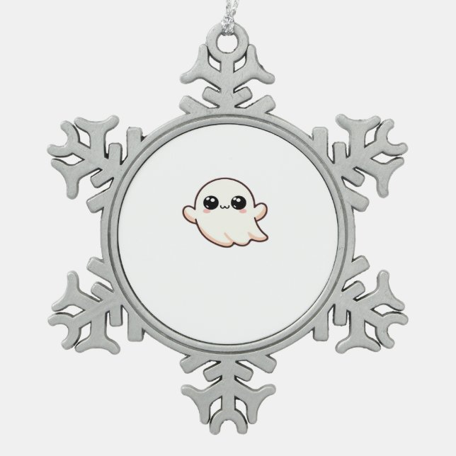 Cute Little Boo Basic Clean Snowflake Pewter Christmas Ornament (Front)
