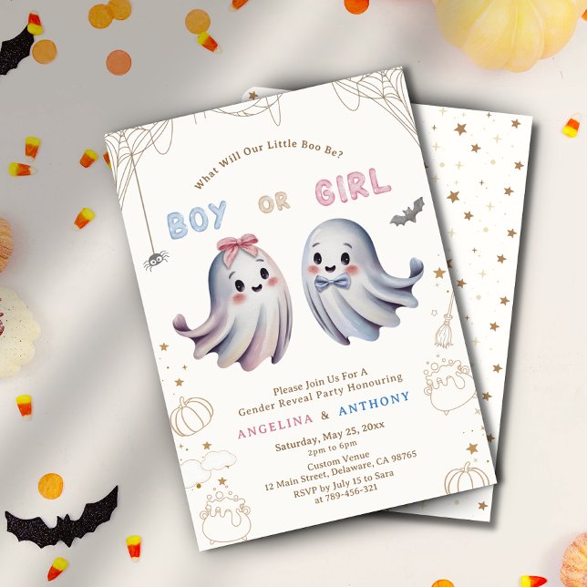 Cute Little Boo Boy Or Girl Gender Reveal Invitation (Cute Little Boo Boy Or Girl Gender Reveal Invitation)
