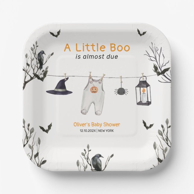 Cute Little Boo Clothesline Baby Shower  Paper Plate (Front)