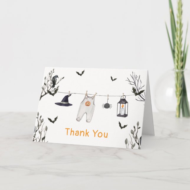 Cute Little Boo Clothesline Baby Shower  Thank You Card (Front)