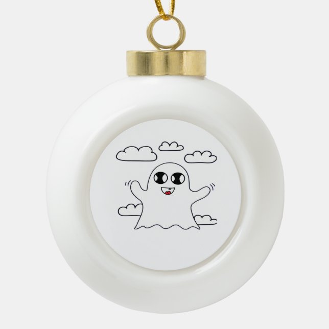 Cute Little Boo Creative Style Ceramic Ball Christmas Ornament (Front)