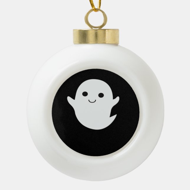 Cute Little Boo Fitted Ceramic Ball Christmas Ornament (Front)