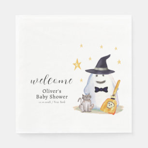 Cute Little Boo Ghost Boy Baby Shower Welcome Napkin
