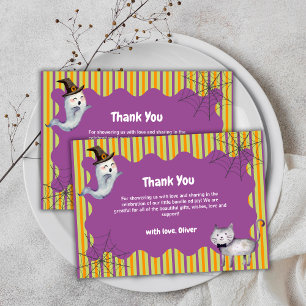 Cute Little Boo Ghost Cat Fall Autumn Baby Shower Thank You Card