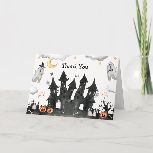 Cute Little Boo Ghost House Baby Shower Thank You Card (Front)