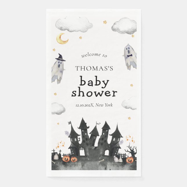 Cute Little Boo Ghost House Baby Shower Welcome Napkin (Front)