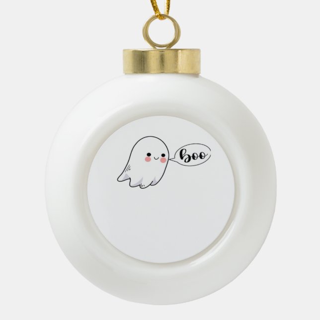 Cute Little Boo Graphic Cool Aesthetic Ceramic Ball Christmas Ornament (Front)