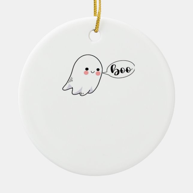Cute Little Boo Graphic Cool Aesthetic Ceramic Tree Decoration (Front)