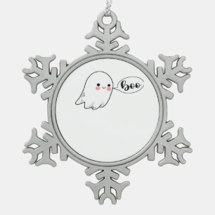 Cute Little Boo Graphic Cool Aesthetic Snowflake Pewter Christmas Ornament