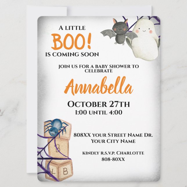 Cute Little Boo Halloween Baby Shower Invitation (Front)
