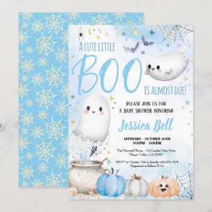 Cute Little Boo Halloween Boy Baby Shower Blue Invitation