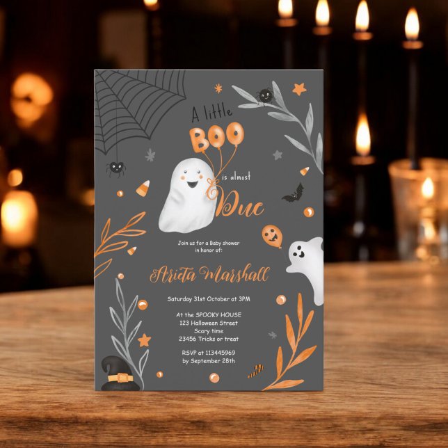 Cute little Boo Halloween orange baby shower Invitation (Cute little Boo Halloween orange baby shower Invitation)