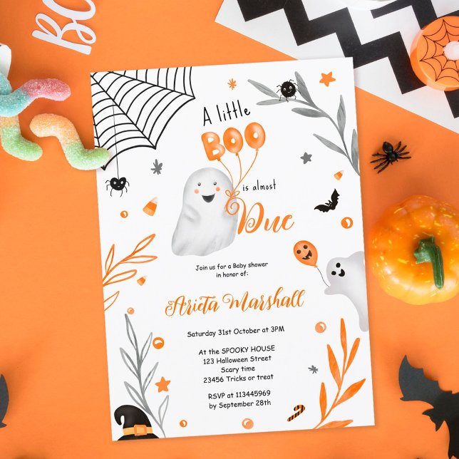 Cute little Boo Halloween orange baby shower Invitation (Cute little Boo Halloween orange baby shower Invitation)