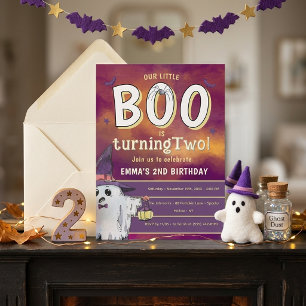 Cute Little Boo Halloween Second Birthday Invitation