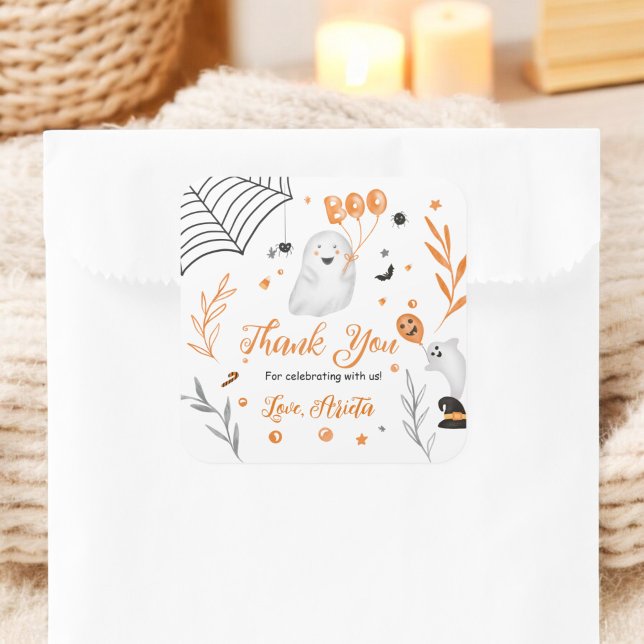 Cute little Boo Halloween Thank you baby shower Square Sticker (Cute little Boo Halloween Thank you baby shower Square Sticker)