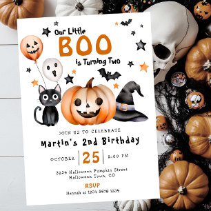 Cute Little BOO Halloween Themed 2nd Birthday Invitation