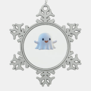 Cute Little Boo Retro Graphic Snowflake Pewter Christmas Ornament