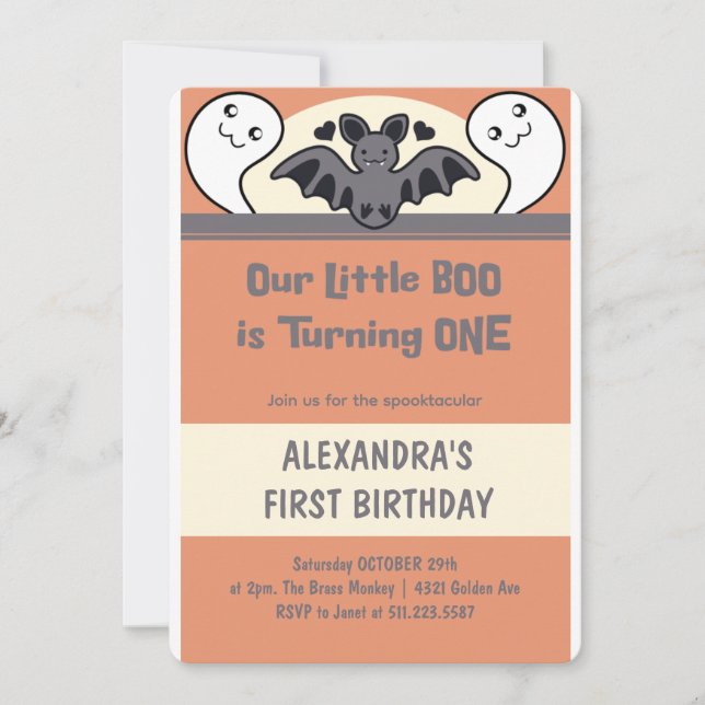 Cute Little boo Turning one  Invitation (Front)