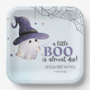 Cute little boo watercolor fall boy baby shower paper plate