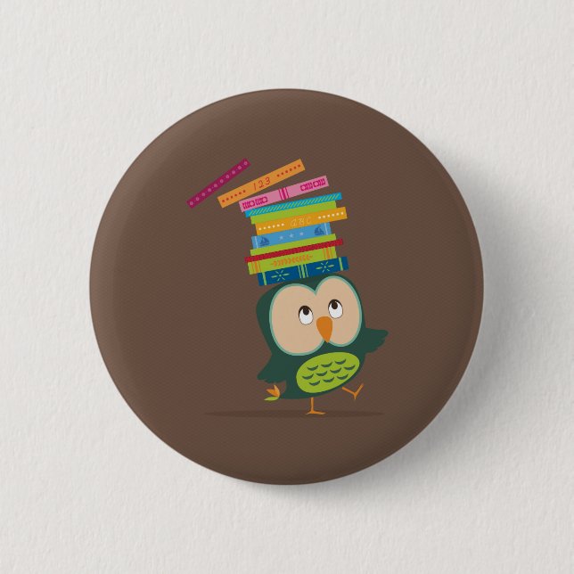 Cute little book owl 6 cm round badge (Front)