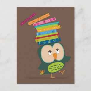Cute little book owl postcard