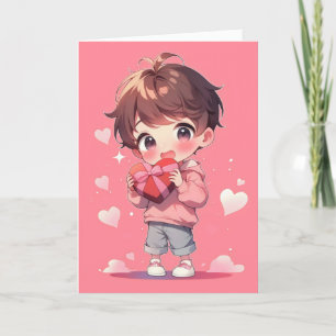 Cute Little Boy Anime Love Holiday Card