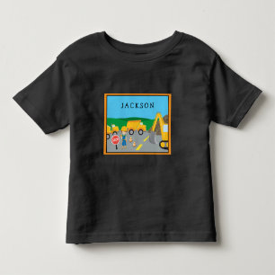 Cute Little Boy Construction Vehicle Monogrammed Toddler T-Shirt