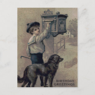 Cute Little Boy Dog Mailbox Letter Postcard