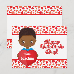 Cute Little Boy Holding St. Valentine Heart Card