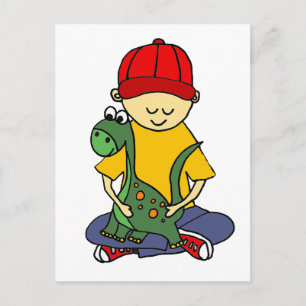 Cute Little Boy Hugging his Brontosaurus Postcard