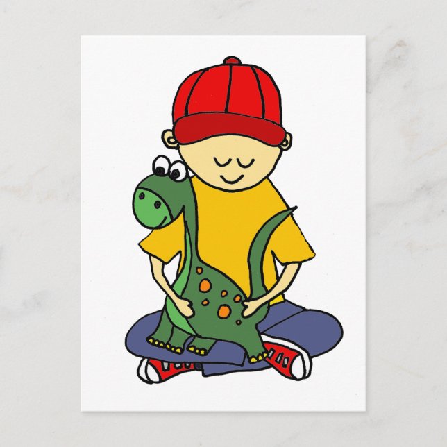 Cute Little Boy Hugging his Brontosaurus Postcard (Front)