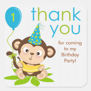 Cute Little Boy Monkey Thank You Sticker