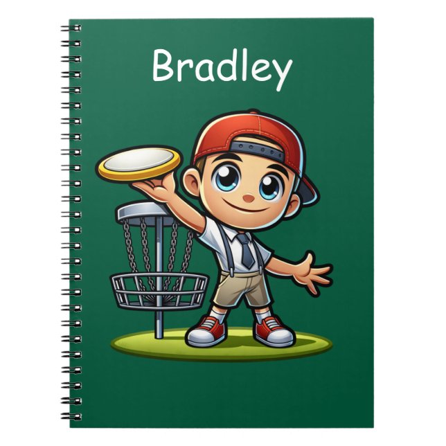 Cute Little Boy Playing Disc Golf Personalised Notebook (Front)
