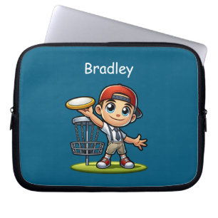 Cute Little Boy Playing Disc Golf Personalized Laptop Sleeve