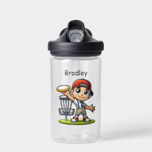 Cute Little Boy Playing Disc Golf Personalized Water Bottle