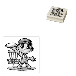 Cute Little Boy Playing Disc Golf Rubber Stamp