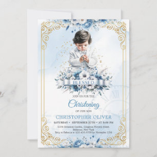 Cute little boy with jewellery white clothes bless invitation