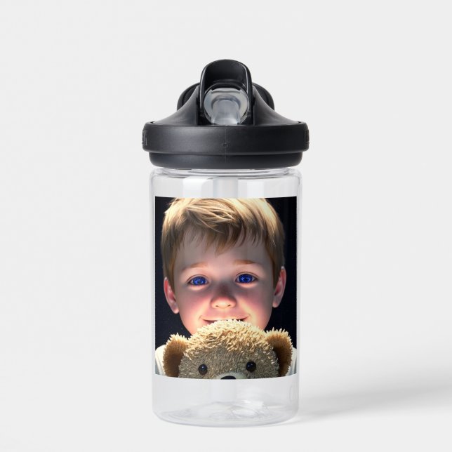 Cute Little Boy with Teddy Bear Water Bottle (Front)