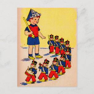 cute little boy with toy soldiers postcard