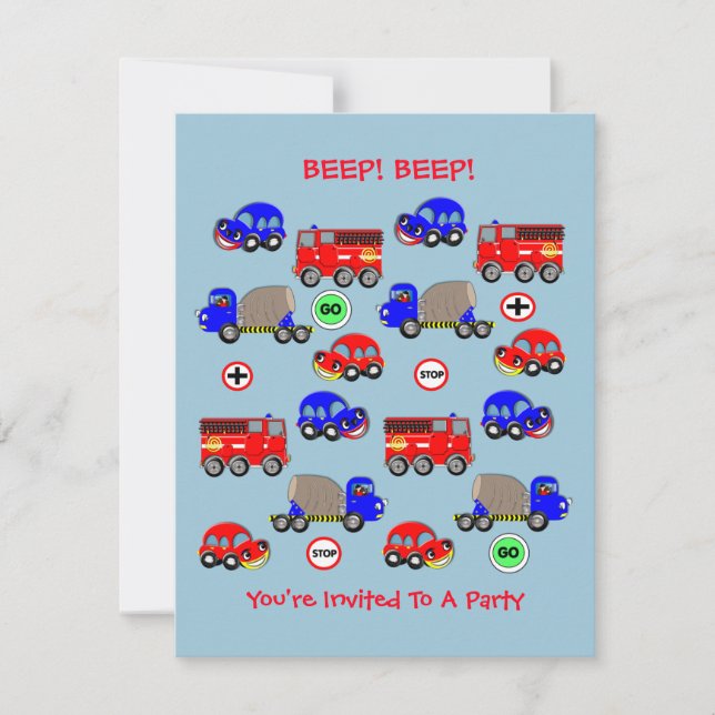 Cute Little Boys Car Theme Baby Shower - Birthday Invitation (Front)