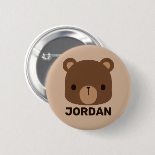 Cute Little Brown Bear with Personalised Name 6 Cm Round Badge
