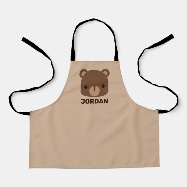 Cute Little Brown Bear with Personalised Name Apron (Front)