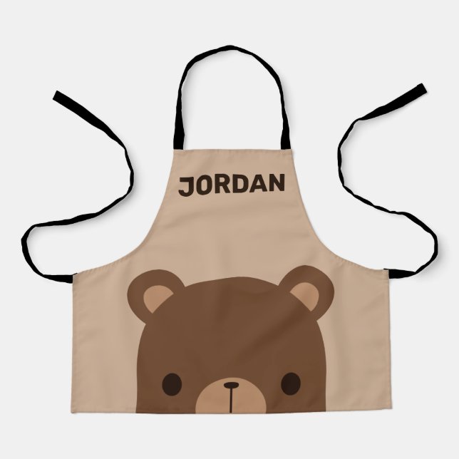 Cute Little Brown Bear with Personalised Name Apron (Front)