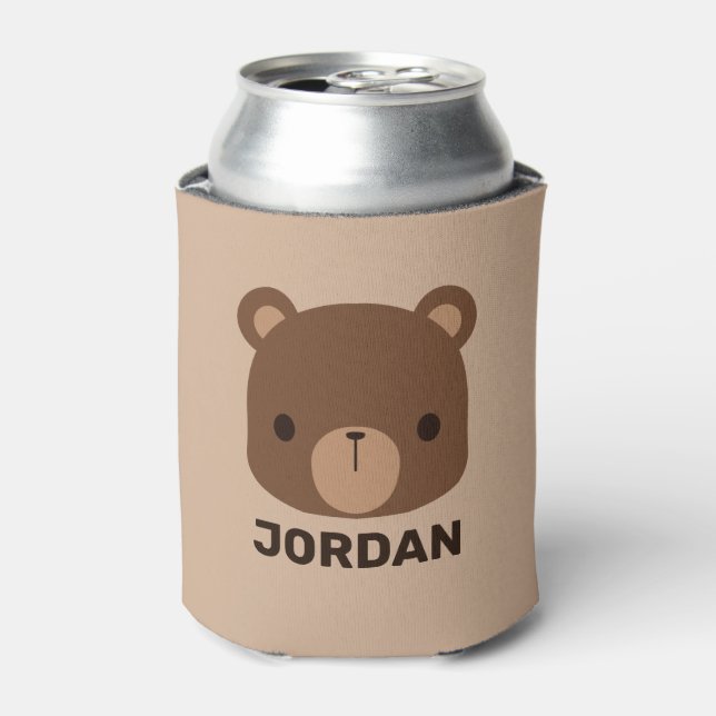 Cute Little Brown Bear with Personalised Name Can Cooler (Can Front)