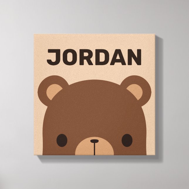 Cute Little Brown Bear with Personalised Name Canvas Print (Front)