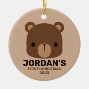 Cute Little Brown Bear with Personalised Name Ceramic Tree Decoration