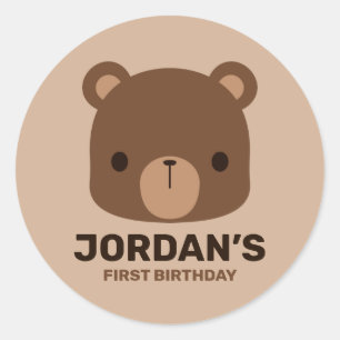 Cute Little Brown Bear with Personalised Name Classic Round Sticker