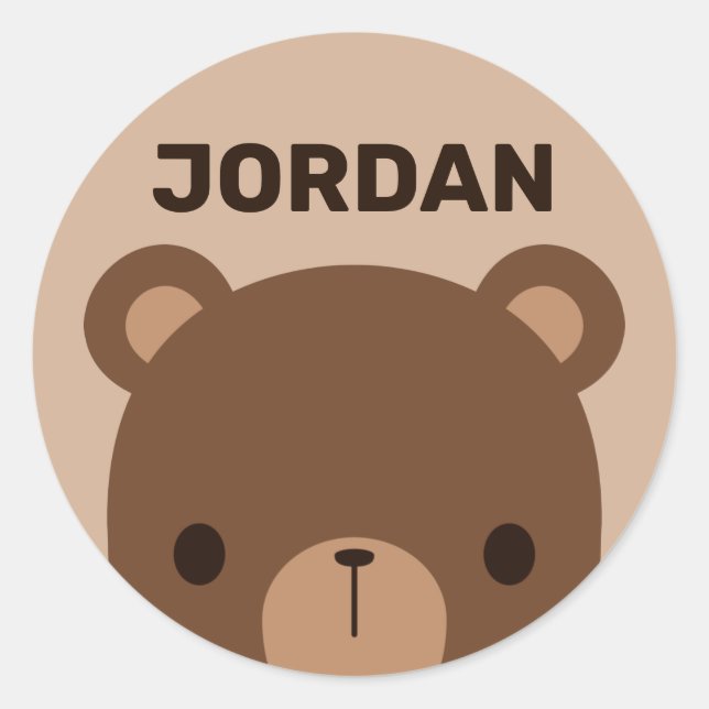 Cute Little Brown Bear with Personalised Name Classic Round Sticker (Front)