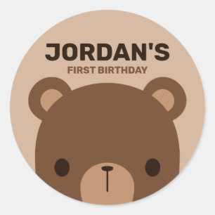 Cute Little Brown Bear with Personalised Name Classic Round Sticker